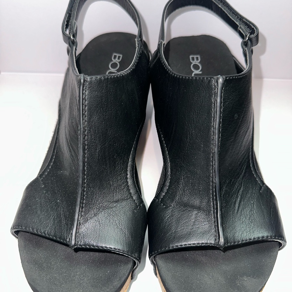 Boutique by Corkys- Black Leather Slingback Wedge Sandals - Picture 2 of 5